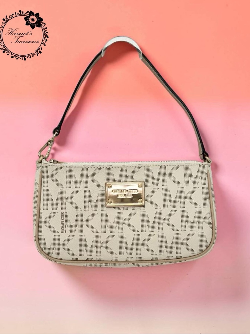 Vintage Michael Kors Cream MK Logo Shoulder Bag with Gold Plate